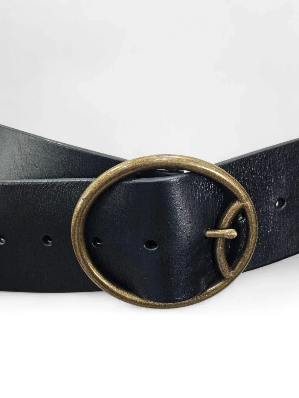 ANTHROPOLOGIE Women Black Leather 2-1/4" Wide Circle Buckle Belt XS/S - Picture 2 of 7